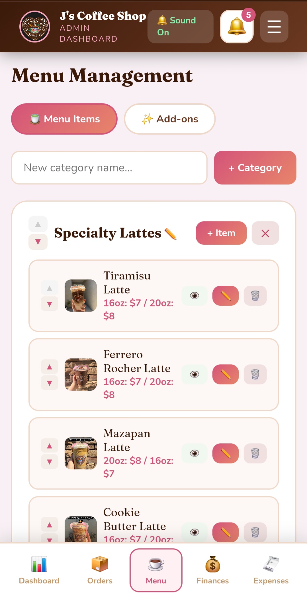 Menu management