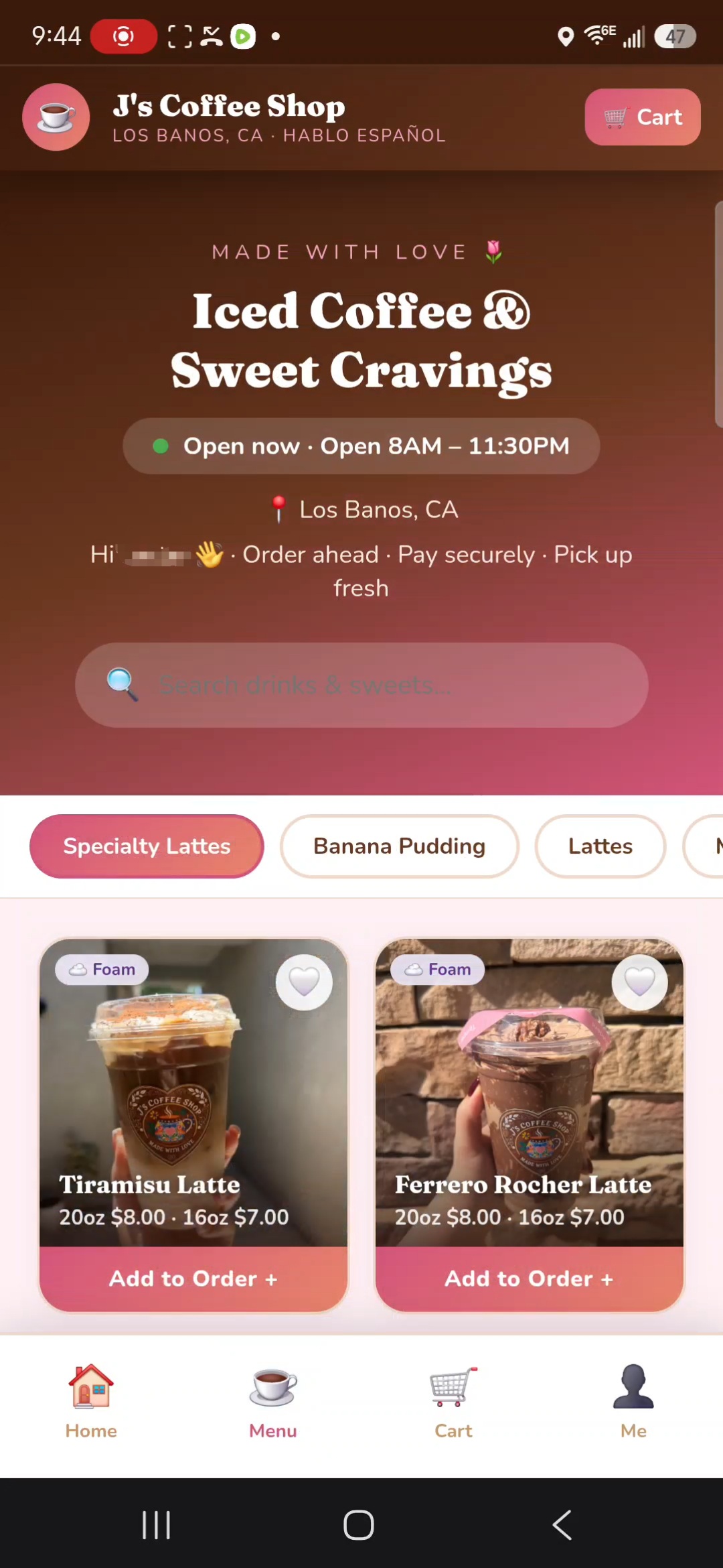 J's Coffee Shop app